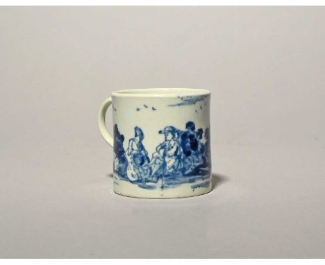 A rare Vauxhall blue and white coffee can, c.1760, well painted with European figures in the manner of delftware, a couple se