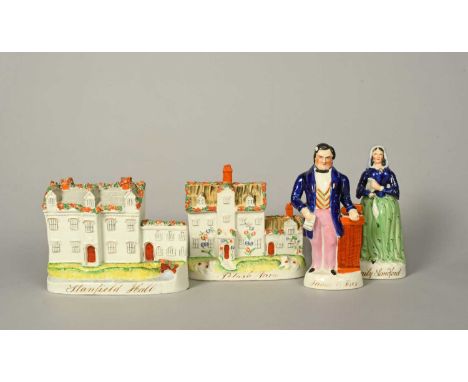 An unusual group of Staffordshire figures relating to the murders at Stanfield Hall, 19th century, including figures of the m