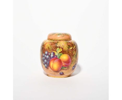 A Royal Worcester vase and cover, 20th century, shape number 2826, painted by John Freeman with an arrangement of fruit inclu