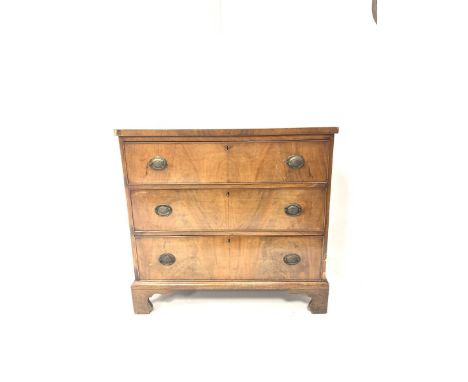 19th century mahogany chest fitted with three drawers, raised on shaped bracket supports, W91cm, H86cm, D46cm - Condition Rep