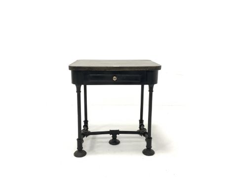 Industrial style metal and hardwood top lamp table with drawer, 62cm x 47cm, H67cm - Condition Report 