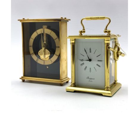 Rapport of London four glass sticking carriage clock, together with a Keiser desk clock, mechanical movement with integrated 