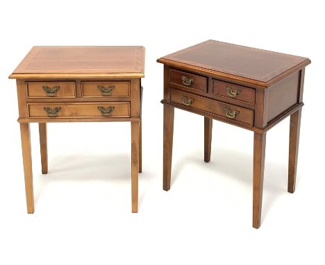 Pair mahogany lamp tables, rectangular moulded top over three drawers, on square tapering supports, W45cm, H54cm, D35cm - Con