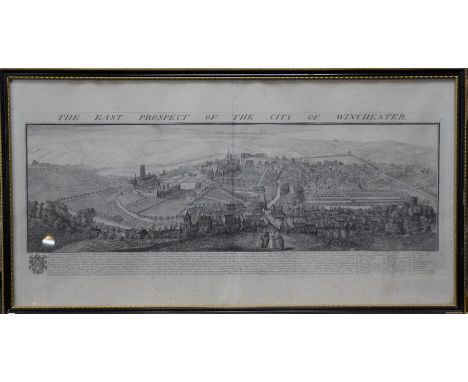 An 18th century engraving of 'The East Prospect of the City of Winchester', after Samuel and Nathan Buck, 1736, 31 x 80 cm&nb