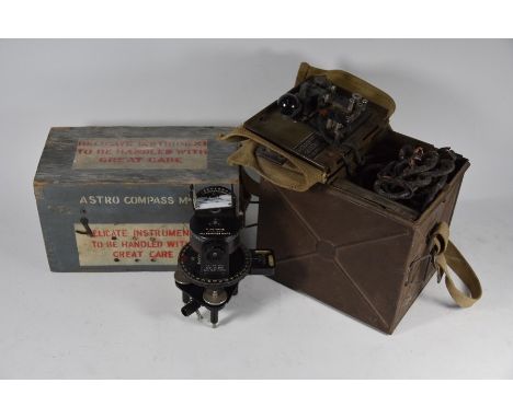 An Air Ministry Astro Compass Mk II 6.A/11740 3X, in painted wood case, to/w a WW2&nbsp; Army Signalling Set - Lamps, Signall