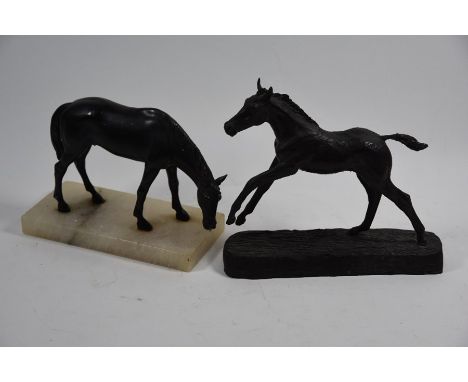 Mary Beattie Scott, a brown bronze sculpture of a horse, signed to base 19 cm h to/with another contemporary bronze of a hors