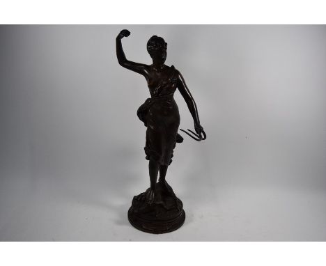 Henri Louis Levasseur (1853-1902) a brown bronze sculpture of Diana The Huntress,&nbsp;raised on a circular base with engrave