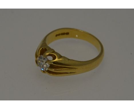 An 18ct yellow gold ring with single claw set brilliant cut diamond, approx 0.50 carat, size R/S, approx 10g all in&nbsp;