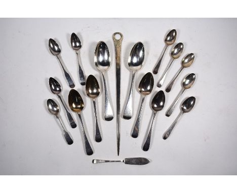 Various Georgian and later silver flatware, including a pair of Old English pattern tablespoons, Thomas Jackson, London 1747,