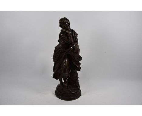 Adrian Etienne Gaudez (1845-1902) a brown bronze sculpture 'Mignon', a young woman holding a mandolin, signed, the base with 