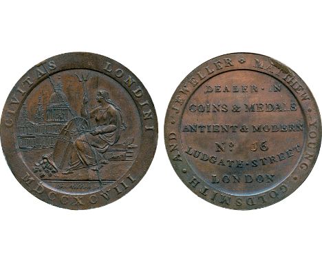 BRITISH 18th CENTURY TOKENS, Matthew Young, Copper Penny, 1798, obv Britannia seated with trident and shield, St Paul’s in th