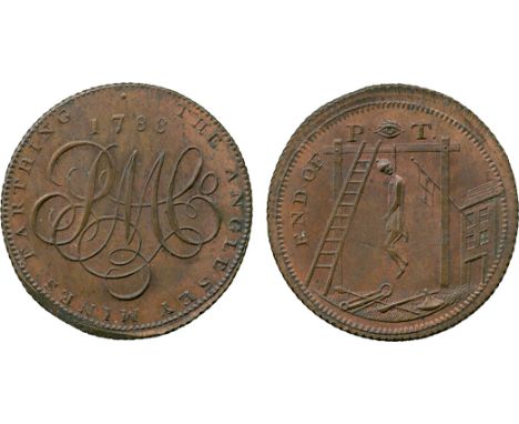 BRITISH 18th CENTURY TOKENS, Skidmore, Copper Farthing mule, 1788, obv cypher P M Co, 1788 above, THE ANGLESEY MINES FARTHING