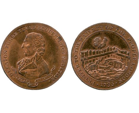 BRITISH 18th CENTURY TOKENS, Daniel Isaac Eaton, Copper Halfpenny, 1795, obv bust to left, FRANGAS NON FLECTES on a ribbon be