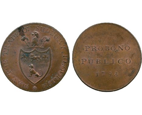 BRITISH 18th CENTURY TOKENS, Goldsmith & Sons, Copper Halfpenny, 1793, obv shield of arms of Sudbury, MAY THE TRADE OF SUDBUR