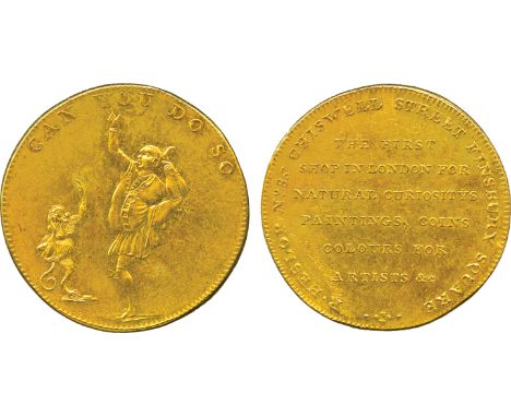BRITISH 18th CENTURY TOKENS, Robert Heslop, Gilt-copper Halfpenny, obv man and a monkey, CAN YOU DO SO around, rev THE FIRST 