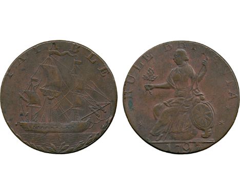 BRITISH 18th CENTURY TOKENS, Peter Kempson, Copper Halfpenny mule, 1797, obv ship under sail to right, sprigs of leaves below