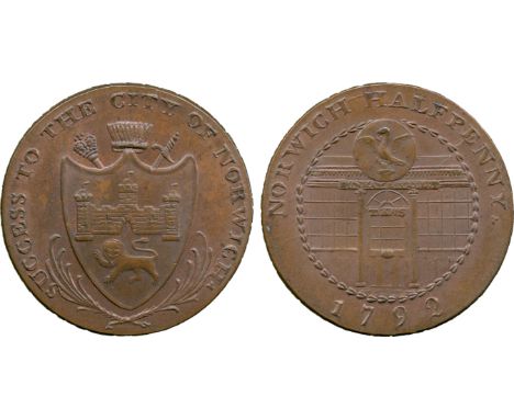 BRITISH 18th CENTURY TOKENS, Dunham & Yallop, Copper Halfpenny, 1792, obv shield of arms of the city of Norwich upon a sword 