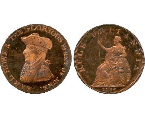 BRITISH 18th CENTURY TOKENS, Peter Kempson, Copper Halfpenny mule, 1795, obv bust of Earl Howe left, EARL HOWE & THE GLORIOUS