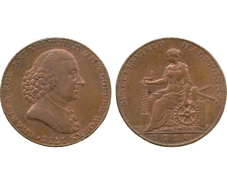 BRITISH 18th CENTURY TOKENS, Charles Roe & Co., Copper Halfpenny, 1790, obv bust of Charles Roe right, CHARLES ROE ESTABLISHE