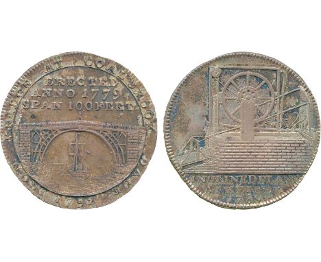 BRITISH 18th CENTURY TOKENS, Reynolds & Co., Silver Halfpenny, 1792, obv view of a bridge and ship sailing under, ERECTED ANN