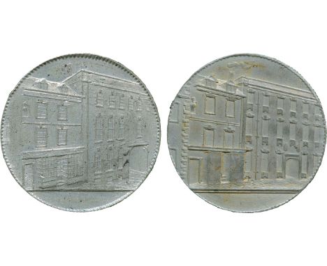 BRITISH 18th CENTURY TOKENS, Thomas Sharp, Halfpenny Trial Strike of the Reverse Die in White Metal, obv view of a house and 