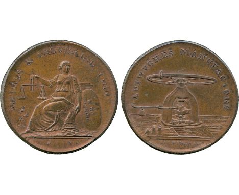 BRITISH 18th CENTURY TOKENS, William Lutwyche, Copper Halfpenny, obv figure of Justice seated holding a pair of scales, MEDAL