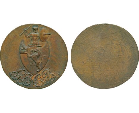 BRITISH 18th CENTURY TOKENS, George Hollington Barker, Uniface Trial of the Unfinished Obverse Die in Copper, obv shield of a