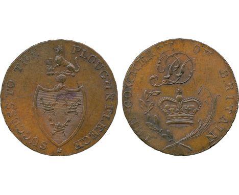 BRITISH 18th CENTURY TOKENS, Philip Deck, Copper Halfpenny, obv shield of arms of Bury St Edmunds, crest a wolf, SUCCESS TO T