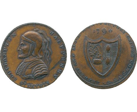 BRITISH 18th CENTURY TOKENS, Taylor, Moody & Co., Westwood’s Copper Halfpenny, 1790, obv helmeted bust left, ST BEVOIS below,