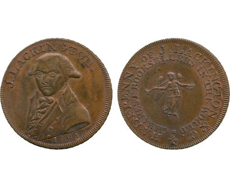 BRITISH 18th CENTURY TOKENS, James Lackington, Lackington & Co., Copper Halfpenny, 1794, obv three-quarter bust left, J. LACK