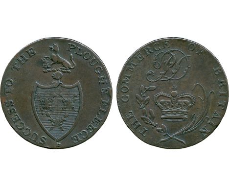 BRITISH 18th CENTURY TOKENS, Philip Deck, Copper Halfpenny, obv shield of arms of Bury St Edmunds, crest a wolf, SUCCESS TO T