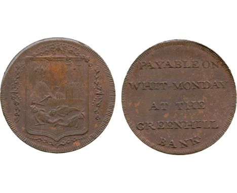 BRITISH 18th CENTURY TOKENS, Samuel Barker, Greenhill Bank, Copper Farthing, obv shield of arms of the City of Lichfield surr