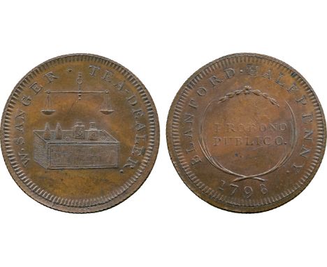 BRITISH 18th CENTURY TOKENS, William Sanger, Copper Halfpenny, 1798, obv pair of scales above a counter, W . SANGER . TEA-DEA