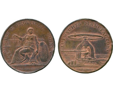 BRITISH 18th CENTURY TOKENS, William Lutwyche, Copper Halfpenny, obv figure of Justice seated holding a pair of scales, MEDAL