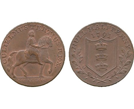 BRITISH 18th CENTURY TOKENS, Jonathan Garton, Garton & Co., Copper Halfpenny, 1791, obv equestrian statue of William III, GUL