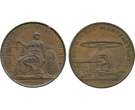 BRITISH 18th CENTURY TOKENS, William Lutwyche, Copper Halfpenny, obv figure of Justice seated holding a pair of scales, MEDAL