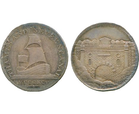 BRITISH 18th CENTURY TOKENS, Thames & Severn Canal Co., Silver Halfpenny, 1795, obv barge under sail, THAMES AND SEVERN CANAL