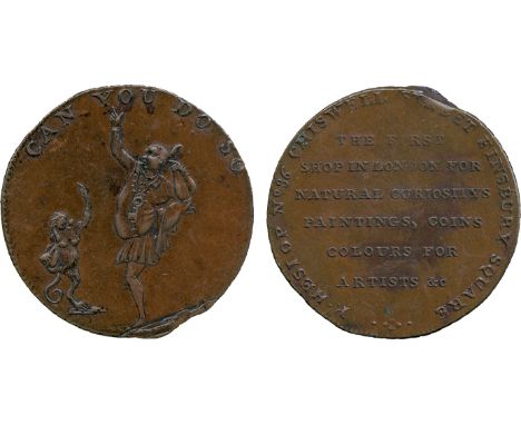 BRITISH 18th CENTURY TOKENS, Robert Heslop, Copper Halfpenny, obv man and a monkey, CAN YOU DO SO around, rev THE FIRST SHOP 