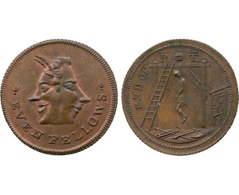 BRITISH 18th CENTURY TOKENS, Thomas Spence, Copper Farthing, obv faces of a man and a demon conjoined, EVEN FELLOWS below, re