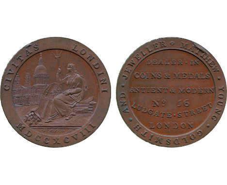 BRITISH 18th CENTURY TOKENS, Matthew Young, Copper Penny, 1798, obv Britannia seated with trident and shield, St Paul’s in th