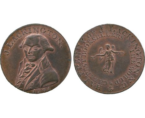 BRITISH 18th CENTURY TOKENS, James Lackington, Lackington & Co., Copper Halfpenny, 1794, obv three-quarter bust left, J. LACK