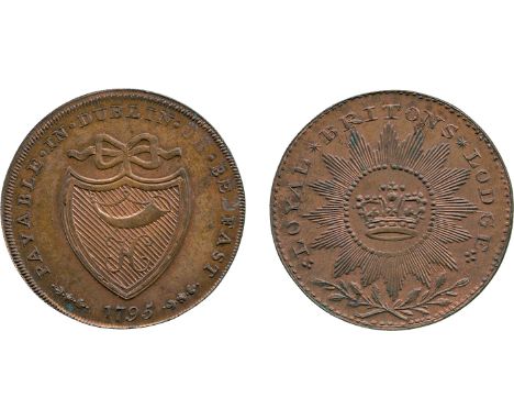 BRITISH 18th CENTURY TOKENS, Thomas Prattent, Copper Halfpenny mule, 1795, obv H and a bugle horn upon a shield, PAYABLE . IN