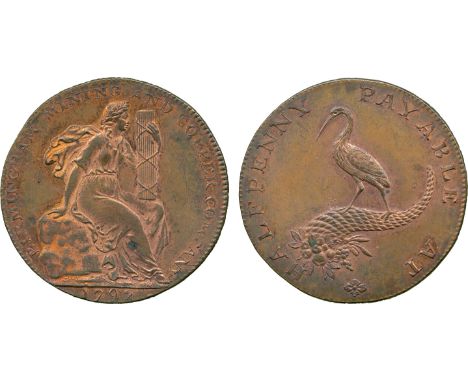 BRITISH 18th CENTURY TOKENS, Birmingham Mining & Copper Co., Copper Halfpenny, 1792, obv female seated upon a rock holding a 