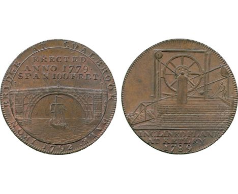 BRITISH 18th CENTURY TOKENS, Reynolds & Co., Copper Halfpenny, 1792, obv view of a bridge and ship sailing under, ERECTED ANN