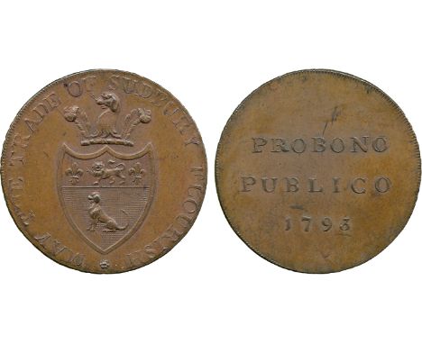 BRITISH 18th CENTURY TOKENS, Goldsmith & Sons, Copper Halfpenny, 1793, obv shield of arms of Sudbury, MAY THE TRADE OF SUDBUR