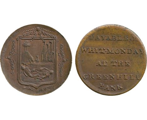 BRITISH 18th CENTURY TOKENS, Samuel Barker, Greenhill Bank, Copper Farthing, obv shield of arms of the City of Lichfield surr