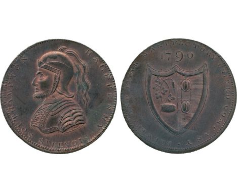 BRITISH 18th CENTURY TOKENS, Taylor, Moody & Co., Westwood’s Copper Halfpenny, 1790, obv helmeted bust left, ST BEVOIS below,