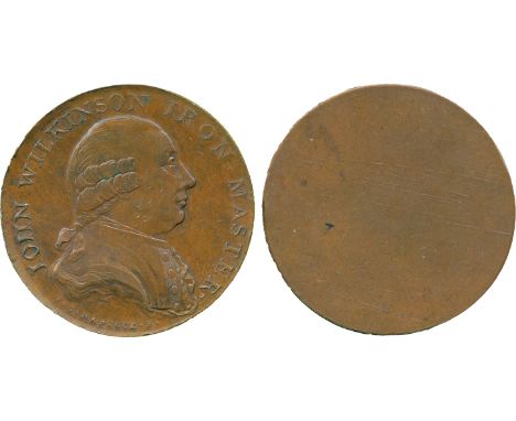 BRITISH 18th CENTURY TOKENS, John Wilkinson, John Hancock’s Uniface Copper Halfpenny, Trial of the Obverse Die, obv bust in p