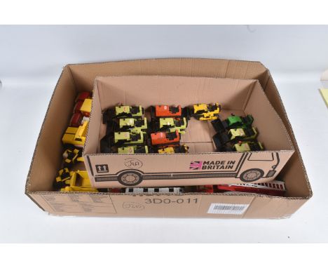 A LARGE QUANTITY OF TINY TONKA TOYS VEHICLES, to include articulated Lowboy/Lowloader, articulated Fire Ladder truck, articul