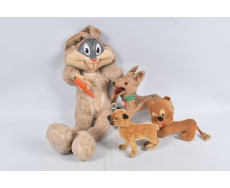 A QUANTITY OF ASSORTED SOFT TOYS, all 1960's/1970's, a talking nylon plush and vinyl Bugs Bunny figure, voice box working, ph